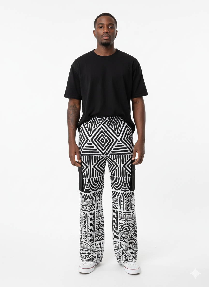 Geometric Odyssey Ankara Cargo Pants